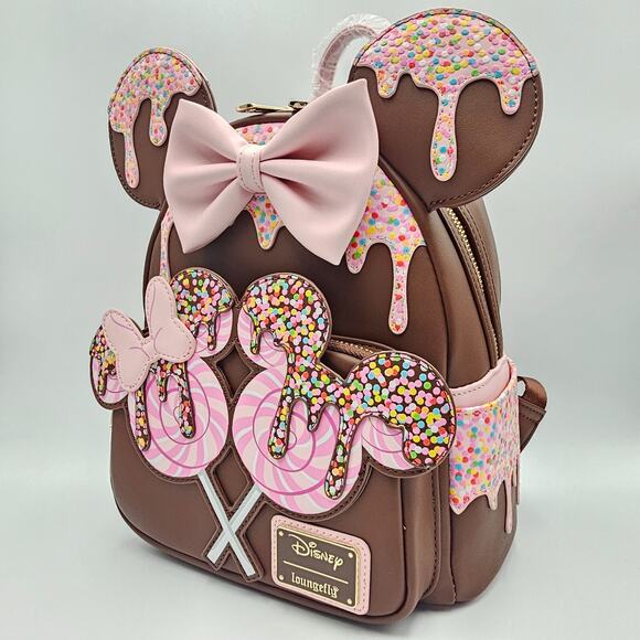 Loungefly Disney Minnie Mouse Chocolate Lollipop Ears Brown Mini Backpack Bag - Picture 4 of 12
